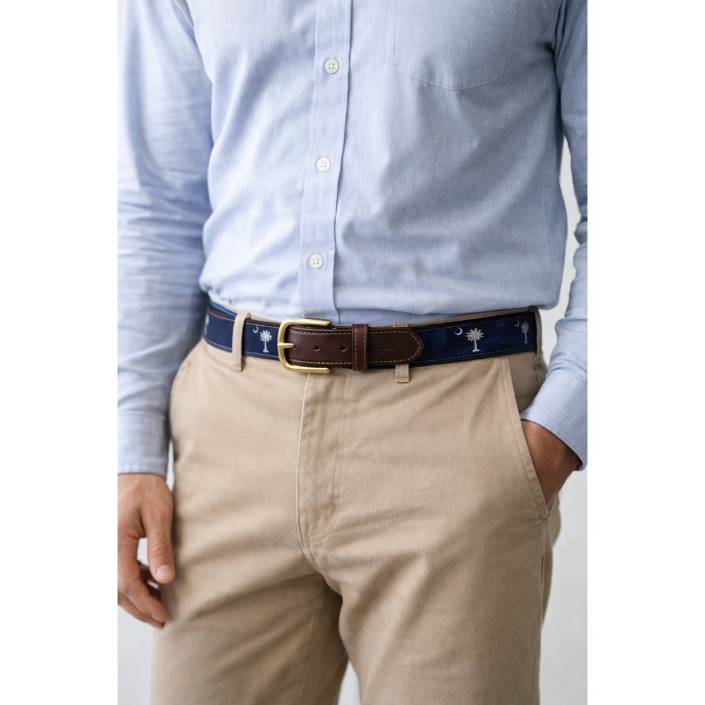 Charleston Belt Surcingle Carolina Crescent State Flag Blue Cotton Mens 46